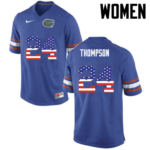 Women Florida Gators #24 Mark Thompson College Football USA Flag Fashion Jerseys-Blue - Click Image to Close